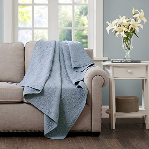 Madison Park Quebec Luxury Oversized Quilted Throw Blue 60x70    Premium Soft Cozy Microfiber With Cotton Fill For Bed, Couch or Sofa