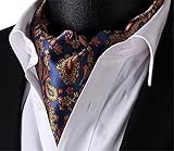 Elfeves Men's Blue Orange Floral 100% Silk Cravat Ties Jacquard Woven Ascot