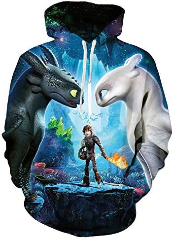 How to Train Your Dragon Toothless Hoodies for Mens and Ladies,3D Printed Long Sleeve Front Pocket Sweatshirts Pullover Hooded Sportswear Outwear