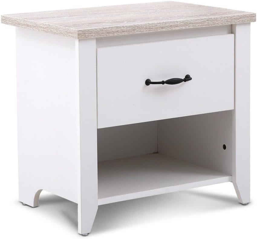 CRIBEL Oasi Comodino, Legno, Bianco/Rovere Naturale, 57x39x53 cm