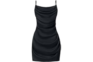 EXARUS Girls Bodycon Dress Ruched Teen Mini Cowl Neck/Spaghetti Strap/One Shoulder Tight Dresses Holiday Formal Party
