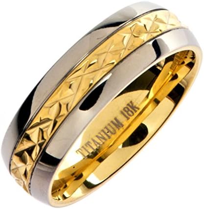 MJ 7mm 18K Gold Plated Wedding Ring Grade 5 Titanium Band Comfort Fit
