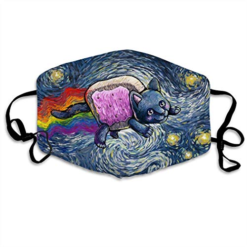 Dust Mask, Space Flying Cake Cat Face Mask with Adjustable Earloops Breathable Reusable Outdoor Mouth Cover for Adults Kids