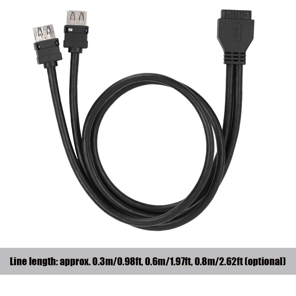 Zerone 19Pin/20Pin Female Header to Dual USB3.0 Desktop Front Motherboard Panel Mount Cable with Fixed Feet(0.6m) — image 1