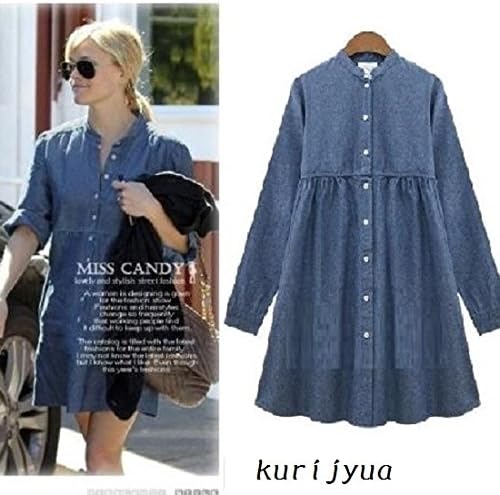 Amazon Co Jp 大きいサイズ インディゴブルーaラインシャツワンピース 3l 6l Kq5631 ブルー6l 1点 服 ファッション小物