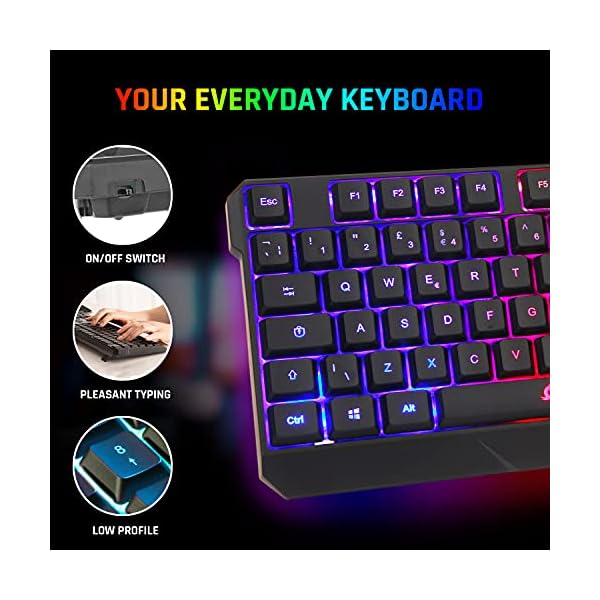 KLIM-Chroma-Gaming-Keyboard-UK-Layout-Slim-Durable-Ergonomic-Quiet-Waterproof-Silent-Keys-USB-Wired-Backlit-Keyboard-for-Laptop-PC-Mac-Gamer-PS4-keyboard-NEW-2021-VERSION-Black KLIM Chroma Gaming Keyboard Wired USB - NEW 2023 - Durable Ergonomic Waterproof Silent Keyboard - 2 ms Response Time…