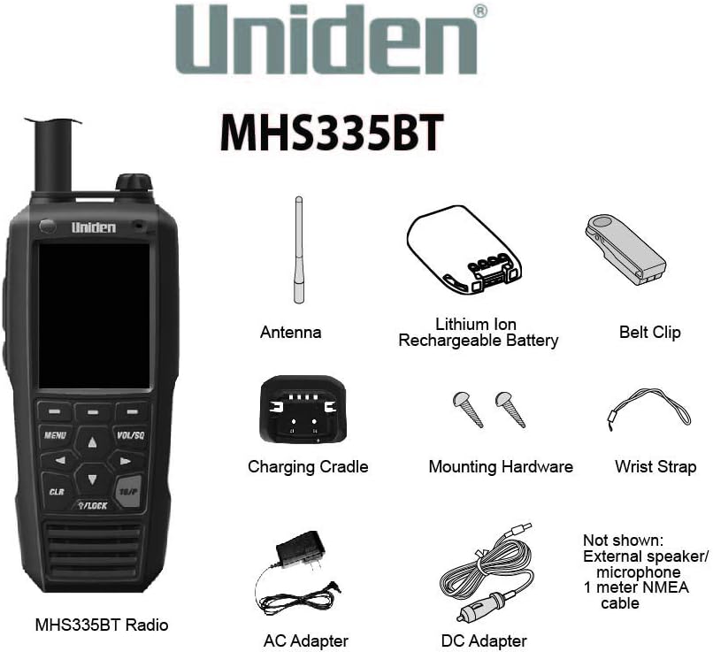 Uniden MHS75 Waterproof Handheld 2-Way VHF Marine radio, Submersible, Selectable 1/2.5/5 Watt Transmit Power. All USA/International and Canadian Marine Channels - Color Black: Home Audio & Theater