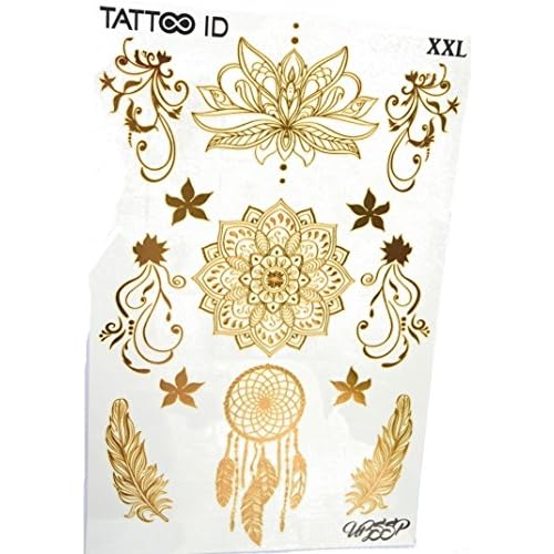 Tattoo Id Xxl Gold Doré Or Lotus Mandala Fleur Tatouage