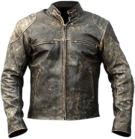 Mens Antique Black Vintage Distressed Retro Motorcycle Biker Leather Jacket XS to 4XL