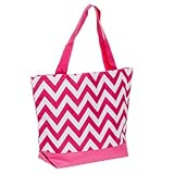 J Garden Pink White Chevron Large Travel Tote Bag 16-inch