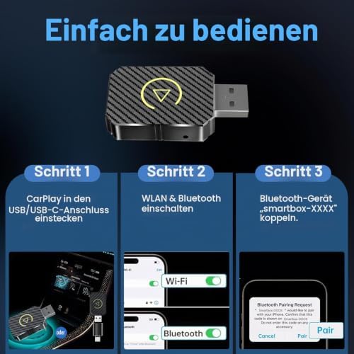 Wireless CarPlay Adapter Auto, Stabiler Schneller Mini Stick Plug & Play, Kompatibel Mit iPhone iOS 10+ für Fahrzeuge Mit CarPlay