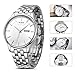 BUREI Men's Dress Wrist Watches with White Dial Day Date Canlendar and Stainless Steel Bracelet
