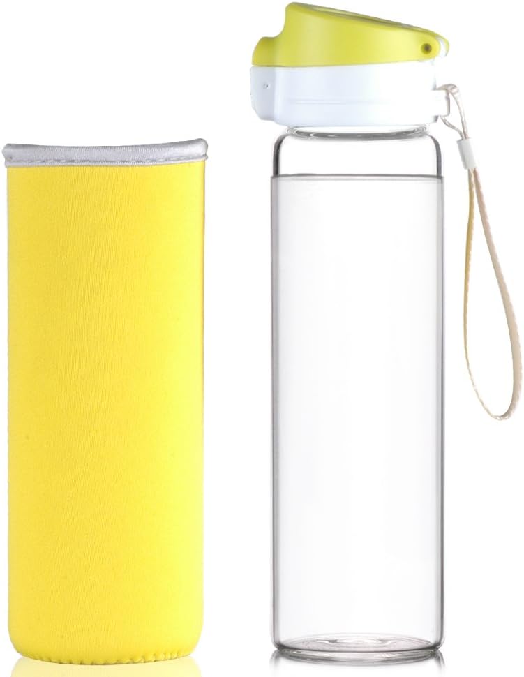 reeho® bpa-libero Transparent 510 ml Portable Sport Borosilicate Glass Water Bottle with Protective Nylon Sheath, Bottles for Gym, Running [A Click on Open]