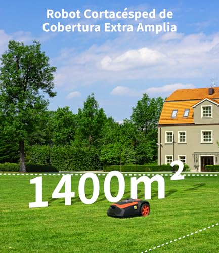 OKAYBOT Robot Lawn Mower with Perimeter Cables 1400 m2, Slope 47%, Cutting Height 25-65 mm, App Control, Rain Sensor