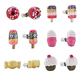 Minihope Girls Jewelry, Hypoallergenic earrings Set for Kids, Made with Polymer Clay, Colorful Cute Stud Earrings
