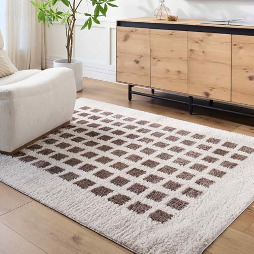Livabliss Laurine Kisumu Shaggy Rug – 140x200 cm, Light Beige & Dark Brown