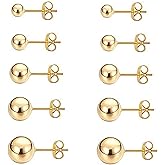 Women's Stainless Steel Gold Ball Stud Earrings Set - 5 Pairs (3-7mm)