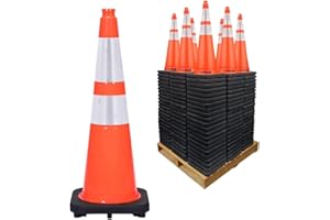 Traffic Kontrol 24 Pack 28" Inch Orange Traffic Safety Cones with Dual Reflective Collars - High Visibility Industrial Pylons