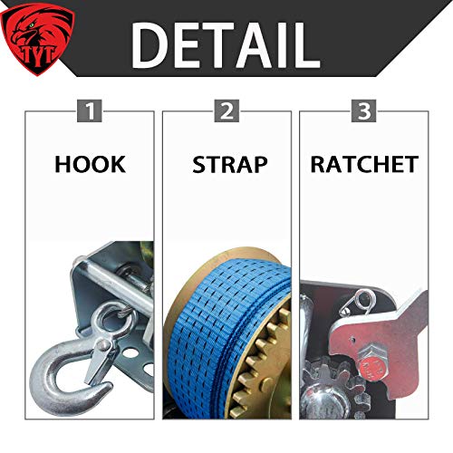 TYT 1200lbs Heavy Duty Boat Trailer Winch, 8M(ft) Nylon Strap and Hook Manual Hand Winch, Two Way Ratchet with Safety Pawl for ATV Boat Trailer Truck Winch Pulling (Blue Strap) - Image 5