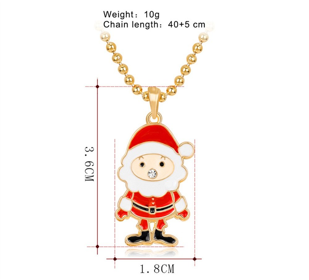 Christmas Fashion Necklace Enamel Santa Clause Pendant Girls Necklace Gold Plated Necklace Chain for Teen Girls Unisex Children