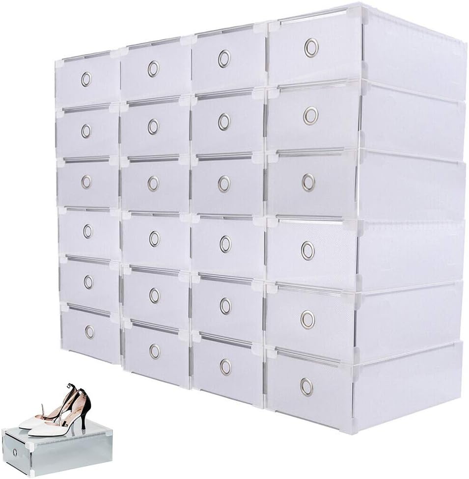 OUKANING 20pcs Shoe Boxes Stackable Shoe Storage Box Clear Plastic Shoe Organiser Box