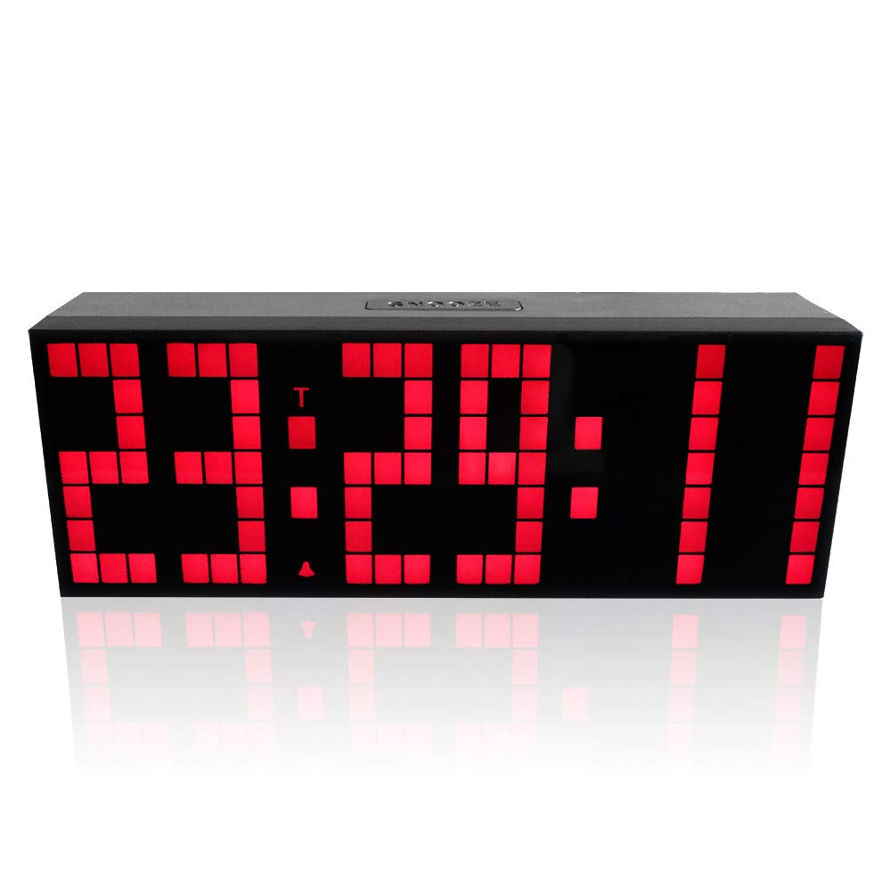 Redlution Digital Large Big Jumbo LED snooze wall desk Alarm clock with Thermometer Calendar timer indoor