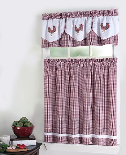Rooster 3 Piece Complete Tier And Valance Set 54 By 36 Inch Long