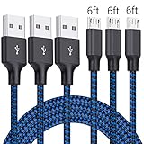 Micro USB Cable, 3Pack 6FT Android Charger Cord Long Nylon Braided Sync and Fast Charging Cables Compatible Samsung Galaxy S6 S7 Edge, Kindle, Android & Windows Smartphones, Xbox, PS4 and More-Blue