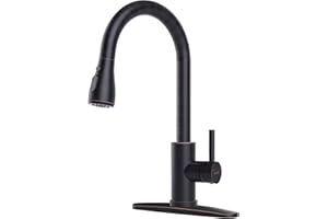Oil Rubbed Bronze Kitchen Faucet with Pull Down Sprayer, DAYONE Brushed Bronze Sink Faucet for Kitchen Stainless Steel, ORB Single Handle Kitchen Sink Faucet for 1/3 Holes, 247ORB