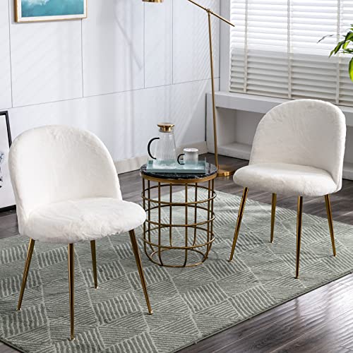 Guyou Faux Fur Accent Chairs Set of 2, Fuzzy Living Room Chair Vanity ...