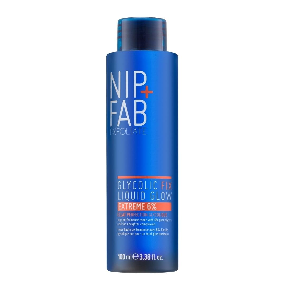 Nip+Fab Glycolic Acid Fix Liquid Glow Extreme 6 percent Exfoliator for Face with Hyaluronic, Salicylic Acid and Vitamin B5, AHA BHA Exfoliant to Resurface Exfoliate Even Tone Brighten Skin, 100 ml