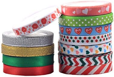 Bailarina 3/8 inch Grosgrain Satin Color Ribbon - 60 Yard Fabric with spool for Valentine's Day, Christmas Winter Holiday Gift Wrapping, Hair Bow Clips &amp; Accessories Making (5 Yardx12 colors)