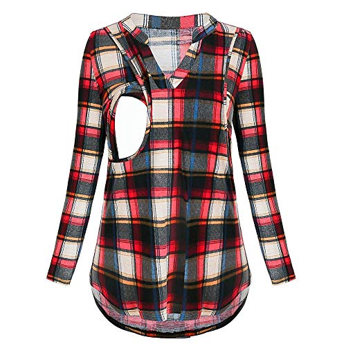 Rambling New Women's Long Sleeve Nursing Tops Notch Neck Plaid Breastfeeding Clothes