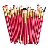Fullkang 20 pcs Pro Make-up Toiletry Kit Wool Makeup Brush Set Tools (Red/Gold)