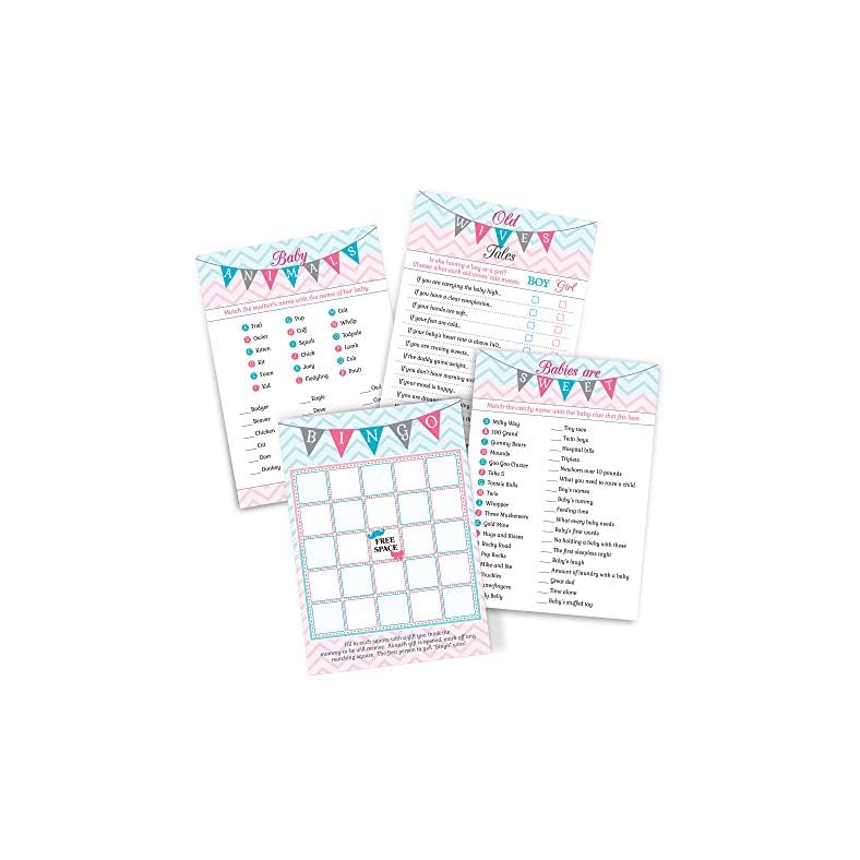 Lillian Rose Baby Gender Reveal Shower Game Cards, Pink/Blue/White, 5″ x 7″