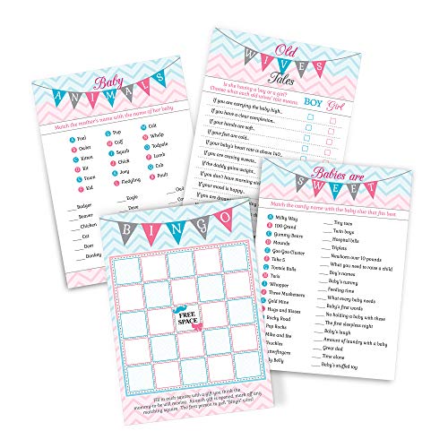 Lillian Rose Baby Gender Reveal Shower Game Cards, Pink/Blue/White, 5″ x 7″