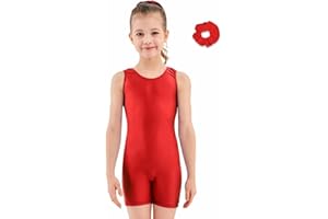 speerise High Stretch Gymnastics Leotards for Girls with Hair Scrunchie, Unitard Kids Short Tank Biketard Dance Costumes