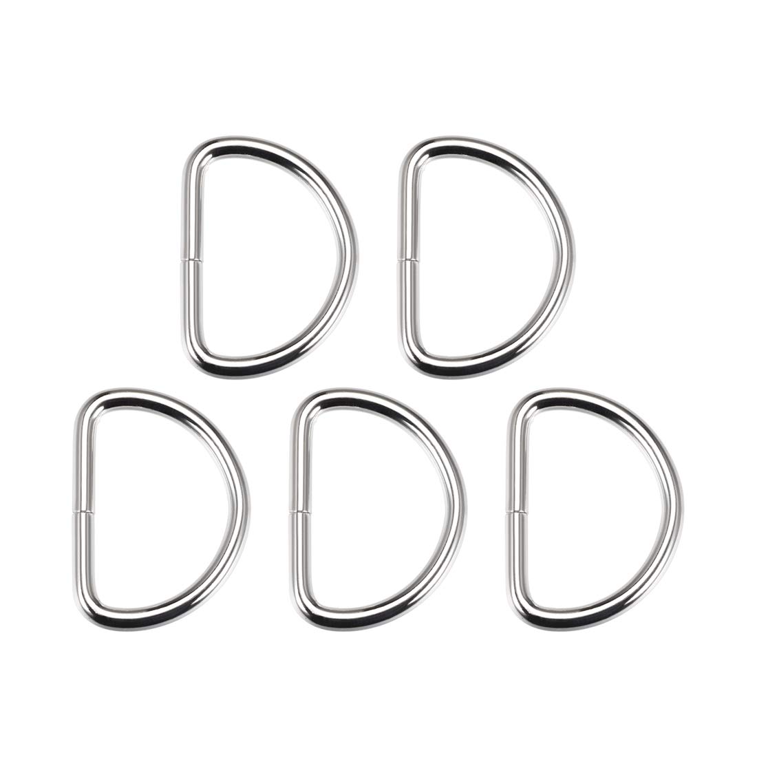 sourcing map 5pcs Metal D Ring 1.6"(40mm) D-Rings Buckle for Hardware Bags Belts Craft DIY Accessories Silver Tone