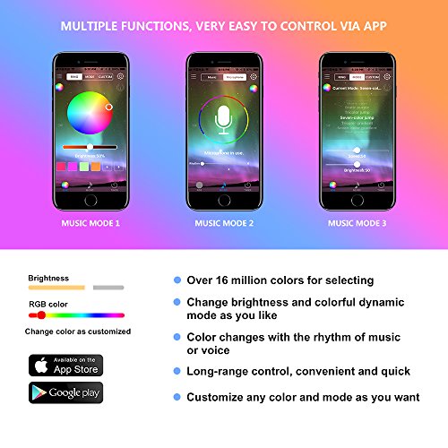 Car LED Strip Light-Carantee 4pcs 48 LED Bluetooth App Controller Car Interior Lights, Waterproof Multicolor Music Underdash Lighting Kits for iPhone Android Smart Phone, Car Charger Included, DC 12V - Thumbnail 2