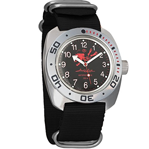 Vostok Amphibian Scuba Dude Diver AUTO Mens WristWatch Military Amphibia Ministry Case Wrist Watch #710657 (black)