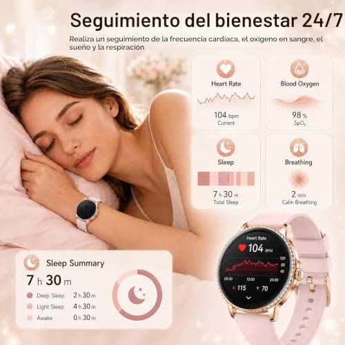 Women's Smart Watch 1.27" Round Smartwatch with Bluetooth Calls, Heart Rate SpO2 Sleep, 120+ Sports Modes, IP68 Waterproof, 2 Straps, Compatible with Android iOS, Rose Gold