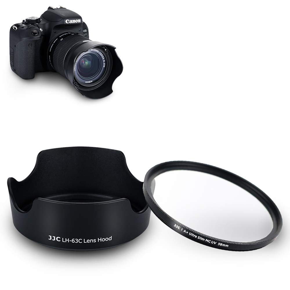 EW63C Bayonet Lens Hood with UV Filter Fits for Canon RF-S 14-30mm F4-6.3 on EOS R50 V Camera EF-S 18-55mm F3.5-5.6 F4-5.6 RF 24-50mm F4.5-6.3 IS STM, Reversible Lens Shade Replaces Canon EW-63C