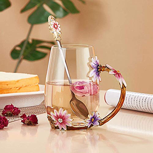 Luka Tech handgemachte Emaille Schmetterling Blume Glas Kaffeetassen Teetasse mit Löffel,personalisierte Geschenke für Frauen freundin Geburtstag Mutter Valentinstag Muttertag muttertagsgeschenk – Bild 3