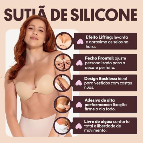 Sutiã De Silicone com Efeito Lifting Natural e Design Discreto | Fecho Central Ajustável Fita Up