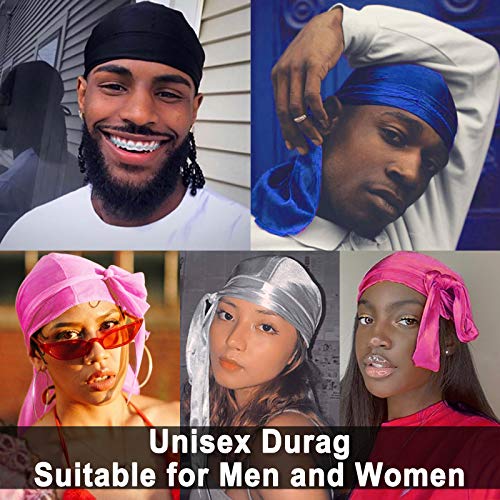 12 Packs Silk Durag Stain Silky Durags for Men and Women Long Tail