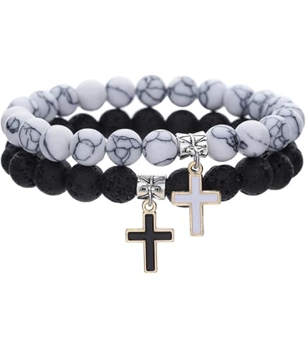 Amazon.com: Hebelee 2 Pieces White Turquoise Black Beaded Bracelet