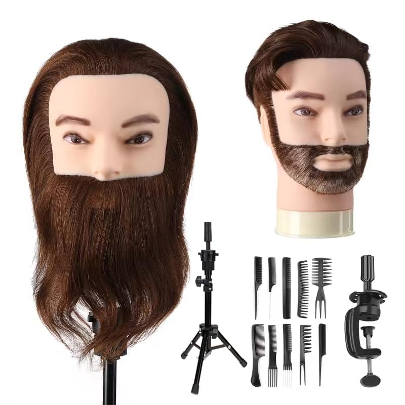 100% Blonde Real Hair Man Training Heads With Beard Cosmetology Hairdressing Training Manikin Doll