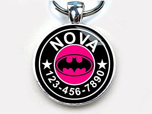 Batman Batgirl Pink Black Custom pet ID Tag dog tag cat pet tag (Large 1.5")