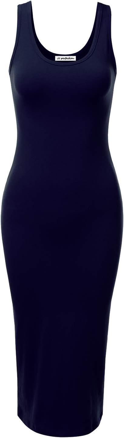Women's Scoop Neck Slim Fit Sleeveless Stretchy Tank Midi Dress