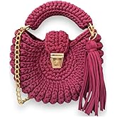 Solful Crafters Handmade Boho Crochet Crossbody Bag – Upcycled T-Shirt Yarn Design with Tassel & Chain – Eco-Friendly and Chic – Perfect for Parties, Casual Outings, Weddings, Summer Beach and Gifting